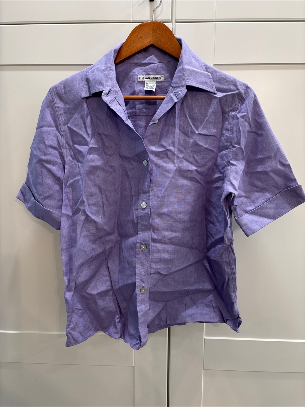 100% linen Purple Short-Sleeve Button-Up Shirt - Casual Shirt